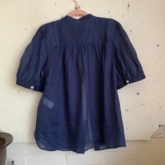 Banana Republic | Spring Navy Blue Ramie Blouse Large NWT - Picture 6 of 6